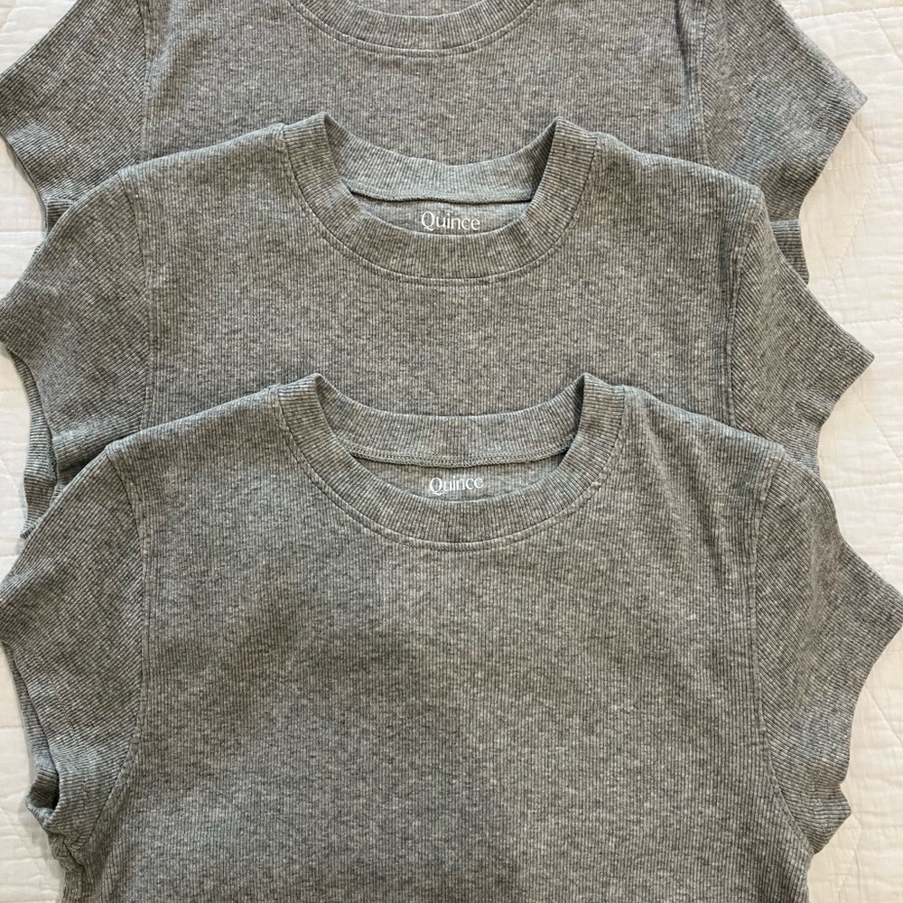 Quince Organic Cotton-Elastane Tees Set of 3-Heather Gray